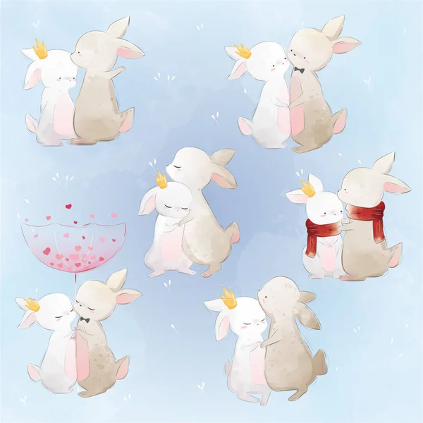 Illustration Vectorielle Dessin Animé Valentine Bunnies Collection — Image vectorielle