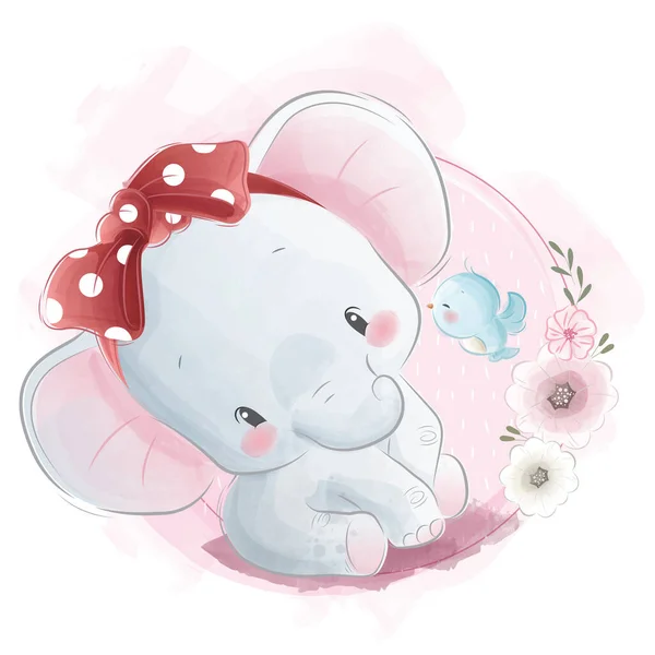 Desenho Animado Ilustração Vetorial Bonito Bebê Elefante Vestindo Leitura Headband —  Vetores de Stock