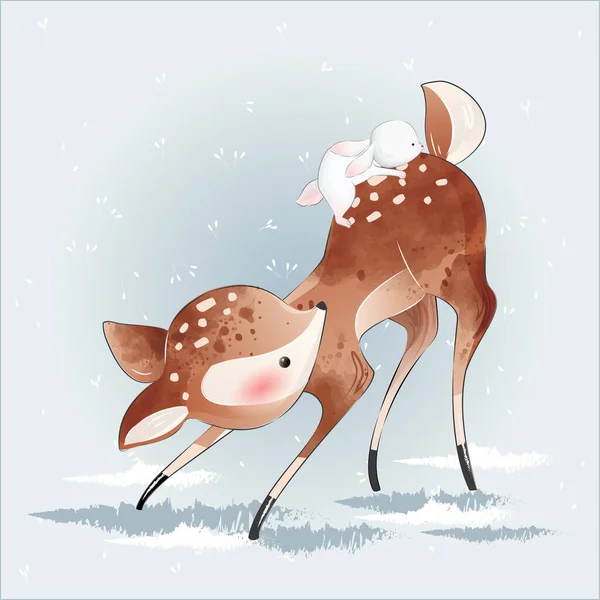 Cartoon Vector Illustration Little Deer Bunny — Stock Vector