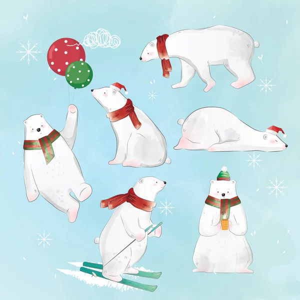 Illustrazione Del Vettore Del Fumetto Del Set Orsi Polari Natale — Vettoriale Stock