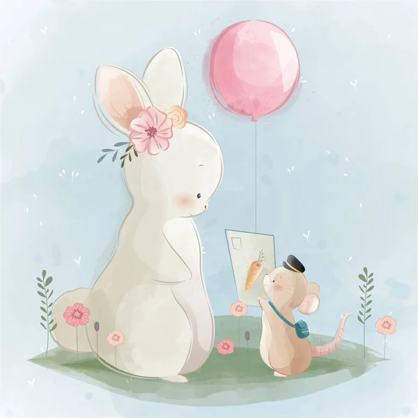 Cartoon Vektor Illustration Von Cute Bunny Receiving Carrot Letter — Stockvektor