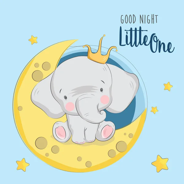 Illustrazione Del Fumetto Vettoriale Carino Piccolo Principe Elefante Sulla Luna — Vettoriale Stock