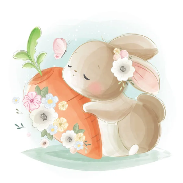 可爱兔子拥抱大胡萝卜的卡通矢量图 — 图库矢量图片