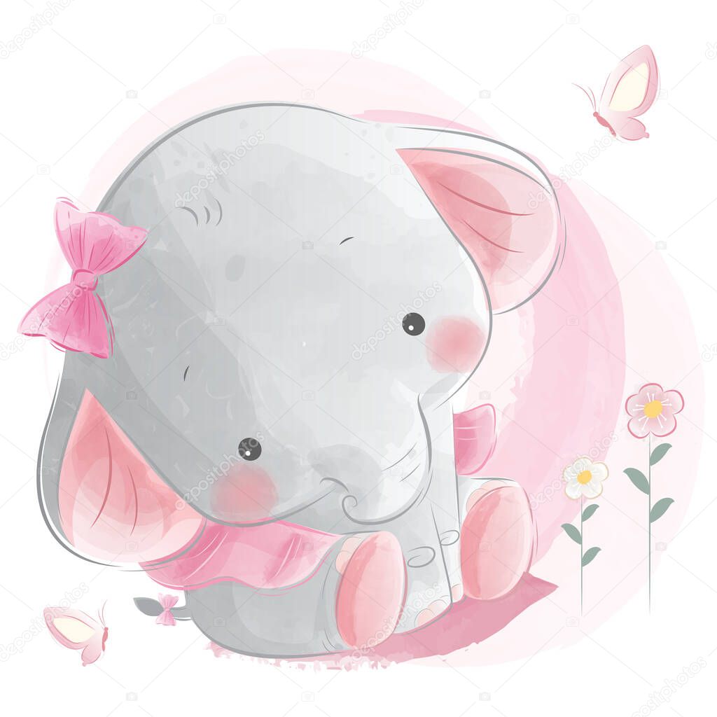 cartoon vector illustration of Cute Baby Girl Elephant