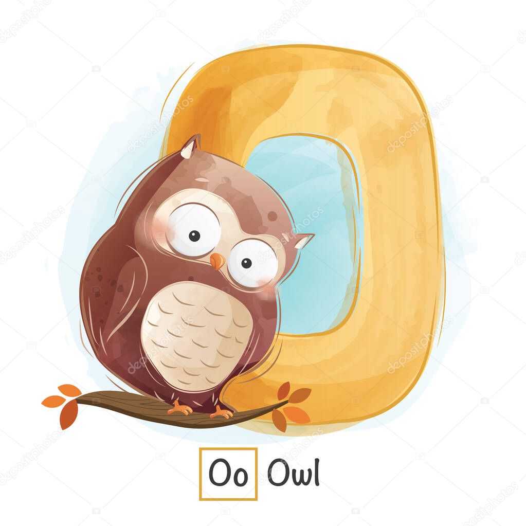 vector cartoon illustration of Animal Alphabet, o owl