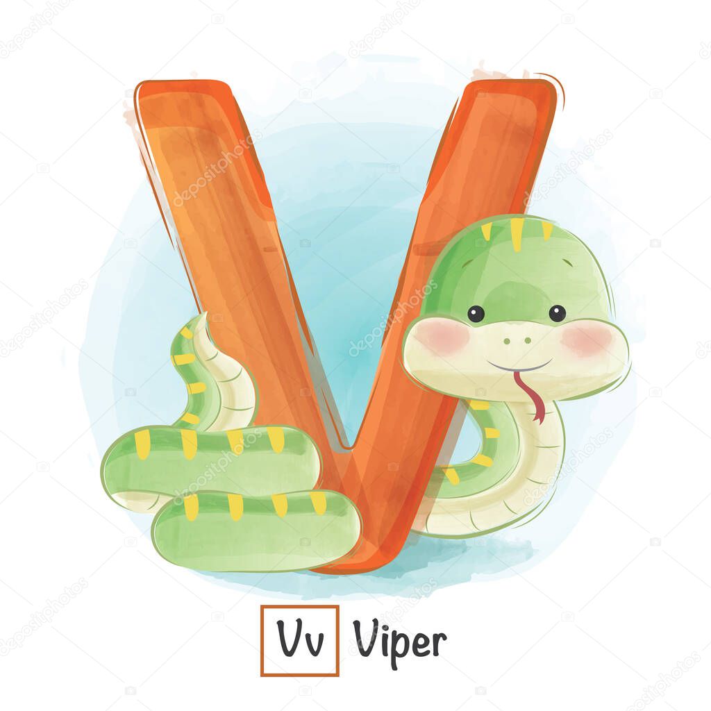 vector cartoon illustration of Animal Alphabet, v viper