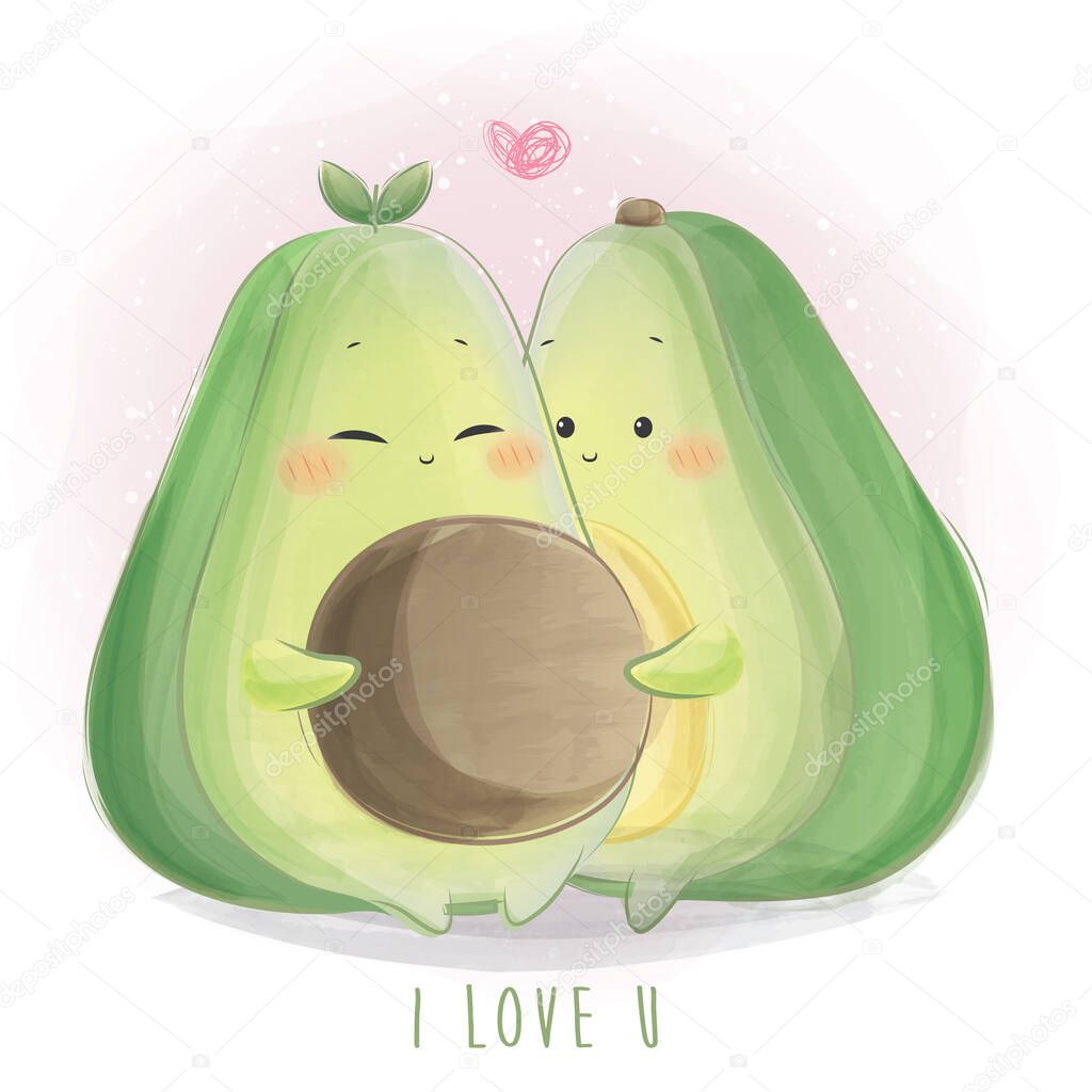 cartoon vector illustration of Avocado couple in Love