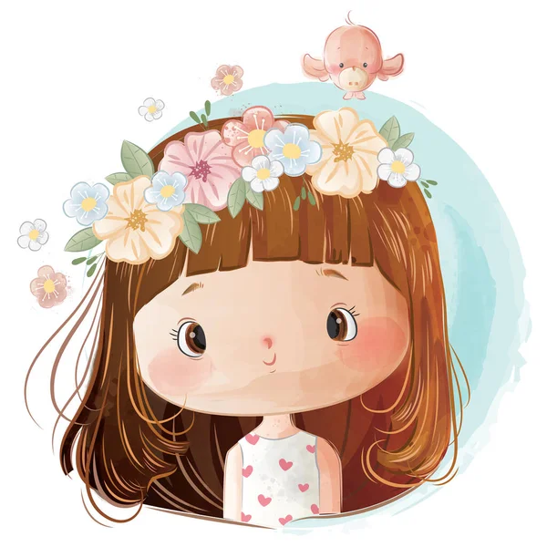 Kleines Mädchen Trägt Einen Blumenkranz — Stockvektor