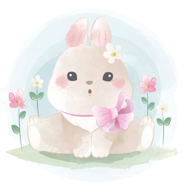 Atkı takan sevimli bir tavşan.