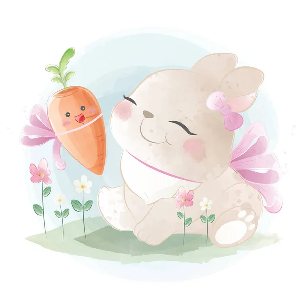 可爱的兔子和一只小胡萝卜 — 图库矢量图片