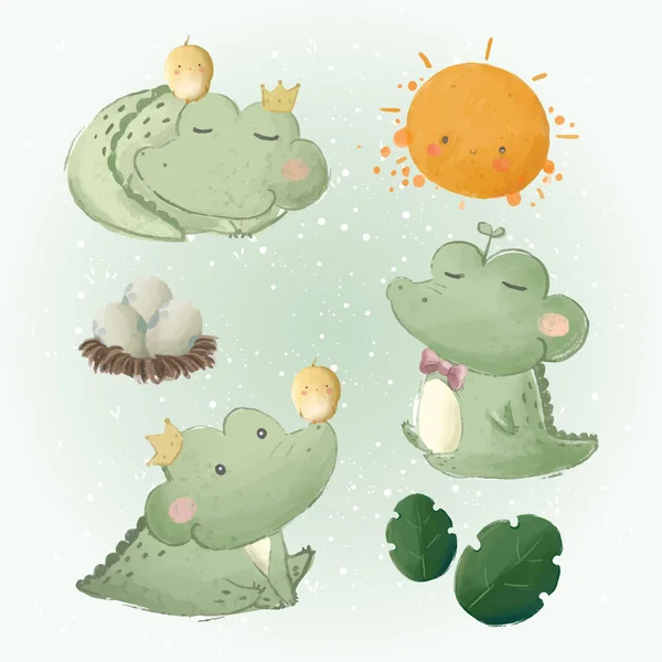 可爱的鳄鱼宝宝涂鸦系列2 图库矢量图片