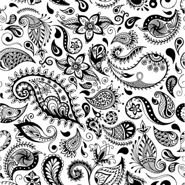 Vektör canlı çiçek deseni. Dikişsiz botanik detaylı resimler. Elle çizilmiş, etnik, retro, doodle, zentangle, kabile tasarım elemanı.
