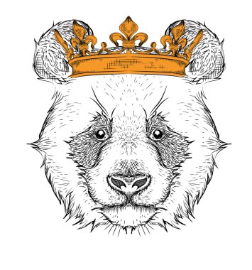 El taç Resim Portre panda çizin. Afrika / hint / totem / dövme tasarımı. Baskı, posterler, tişörtler için kullanın. El çizim vektör illüstrasyon