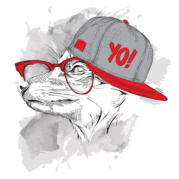 Ritratto di volpe con cappello hip-hop. Illustrazione vettoriale . — Vettoriale Stock