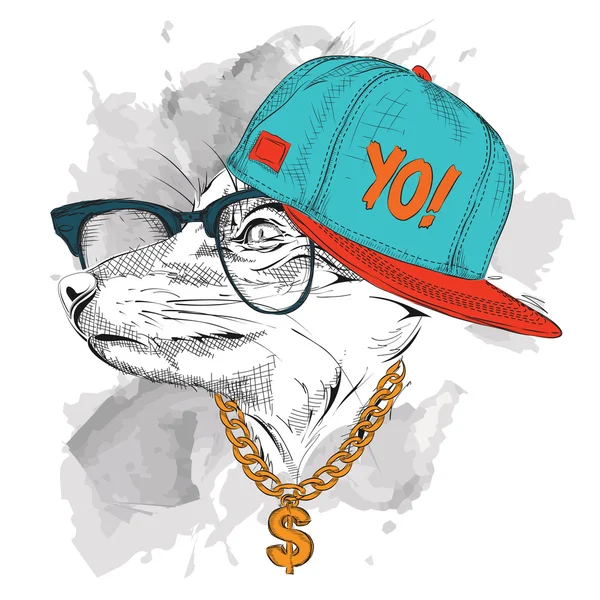 Ritratto di volpe con cappello hip-hop. Illustrazione vettoriale . — Vettoriale Stock