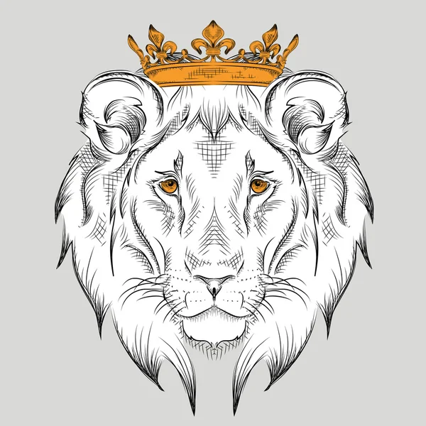 Ethnische Handzeichnung Kopf des Löwen mit Krone. Es kann für Druck, Plakate, Hemden verwendet werden. Vektorillustration — Stockvektor