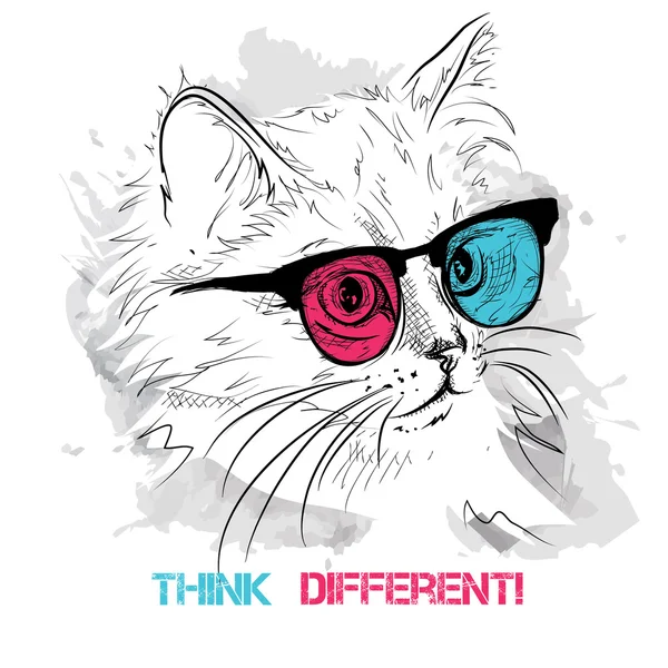 Etniczne ręki rysunek głowy kota w kolorowe okulary. To może służyć do druku, plakaty, t-shirty. Ilustracja wektorowa — Wektor stockowy