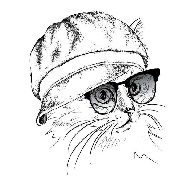 Retrato de gato en gorra. Ilustración vectorial — Vector de stock