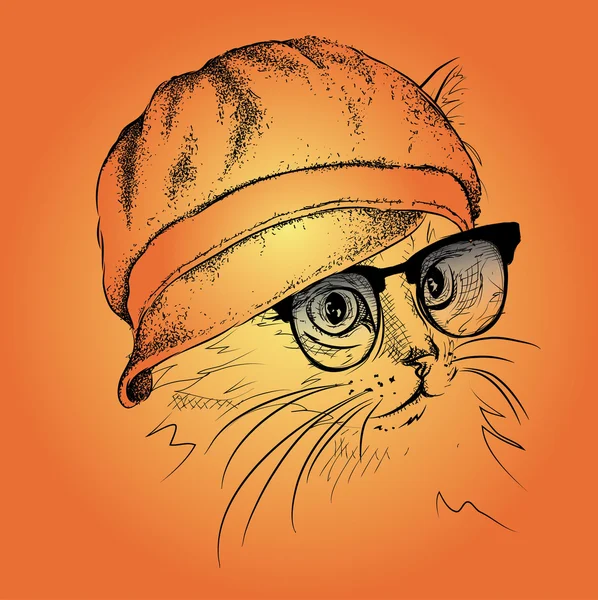 Ritratto di gatto in berretto. Illustrazione vettoriale — Vettoriale Stock