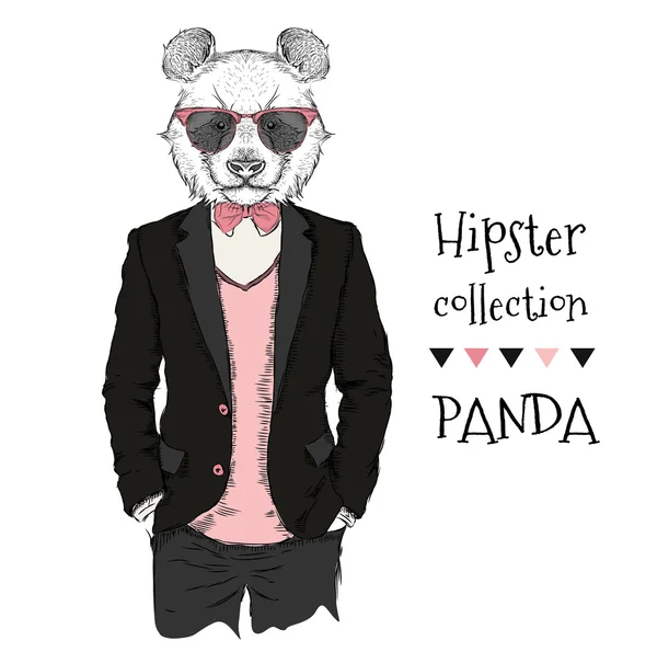 Illustration of panda hipster dressed up in jacket, pants and sweater. Vector illustration — Stock Vector