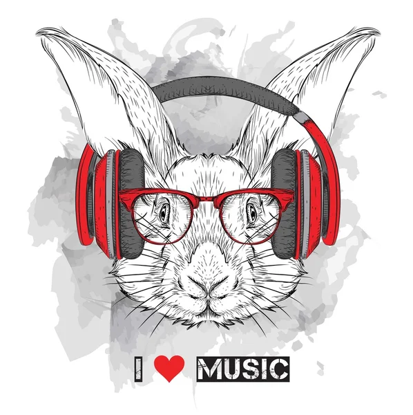 L'image du lapin dans les lunettes et les écouteurs. Illustration vectorielle . — Image vectorielle