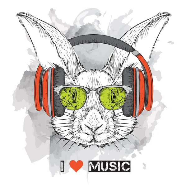 A imagem do coelho nos óculos e fones de ouvido. Ilustração vetorial . —  Vetores de Stock
