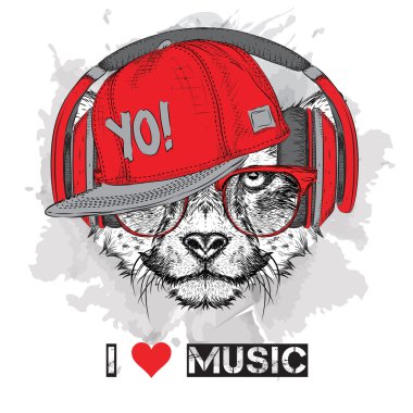 Gözlük ve kulaklık çita görüntüsü. Vektör çizimi.