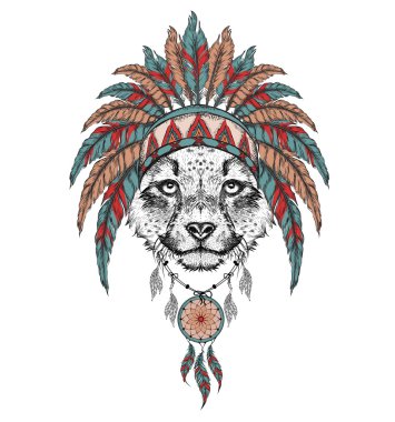 Çita Hint roach. Kızılderili tüy headdress kartal. El çizmek vektör çizim