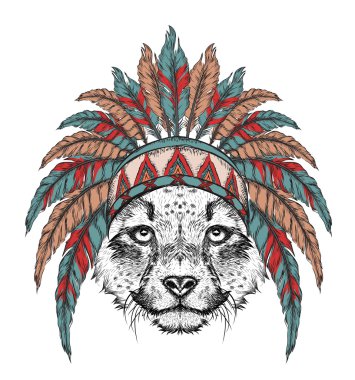 Çita Hint roach. Kızılderili tüy headdress kartal. El çizmek vektör çizim