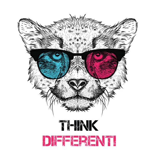 Portrait of the cheetah in the colored glasses. Think different. Vector illustration. — Stock Vector