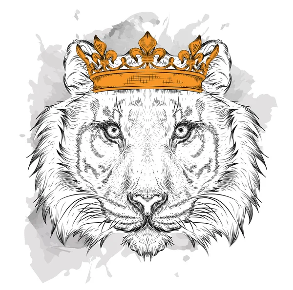 Hand tekenen beeld portret tijger in de kroon. Gebruik voor afdrukken, posters, t-shirts. Hand loting vectorillustratie — Stockvector