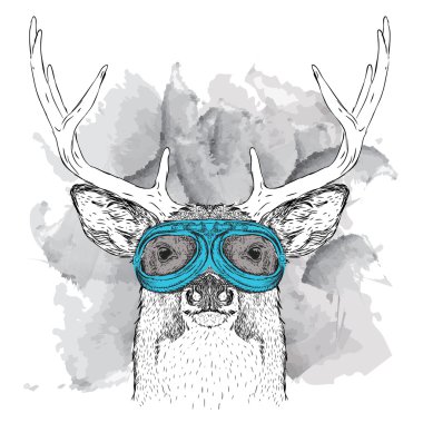 Portrait of deer in motorcycle glasses. Vector illustration clipart