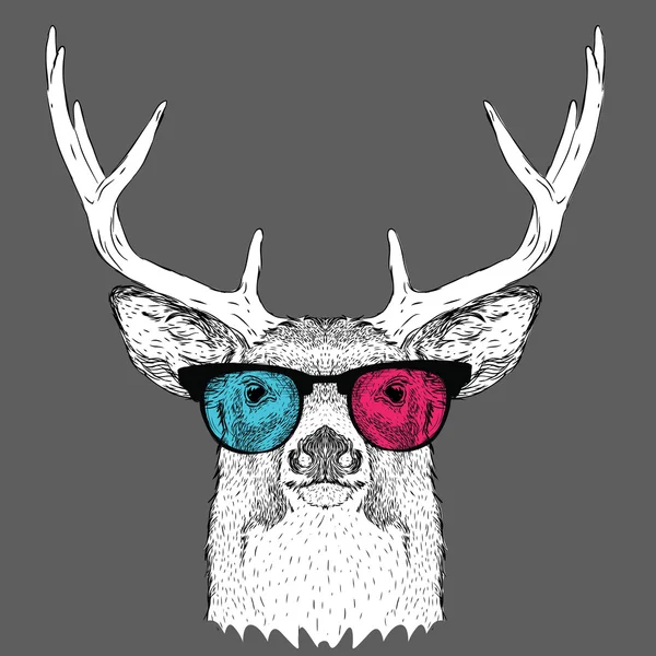Portrait of deer in the colored glasses. Vector illustration. — Stock Vector