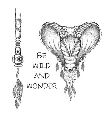 Cobra indian warrior, animal hand drawn illustration, native american poster.  Hand draw vector illustration clipart