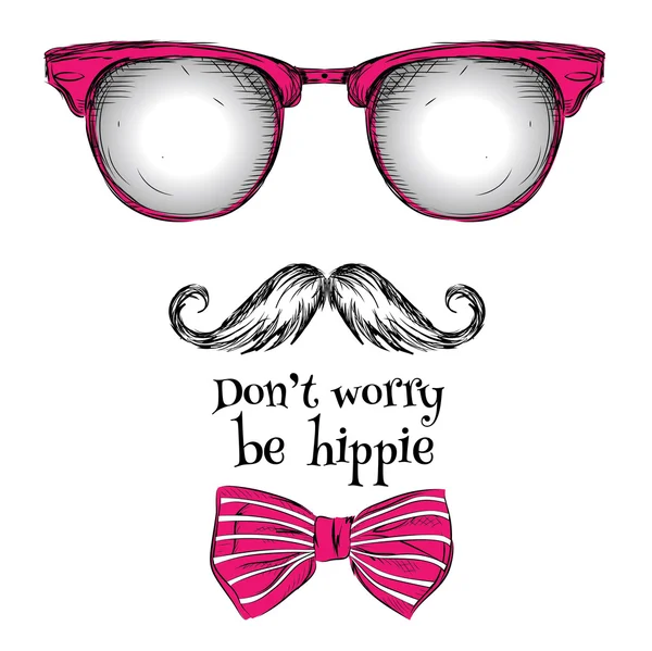 Hippi szemüveg, bajusz, nyakkendő set. Vektoros illusztráció — Stock Vector
