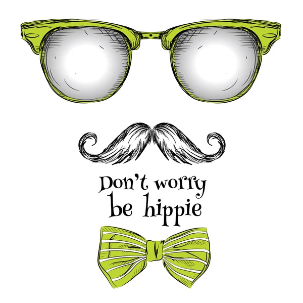 Hippi szemüveg, bajusz, nyakkendő set. Vektoros illusztráció — Stock Vector