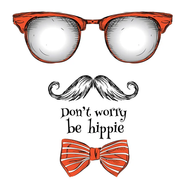 Sada brýle hippie, knírek, kravatu. Vektorové ilustrace — Stockový vektor