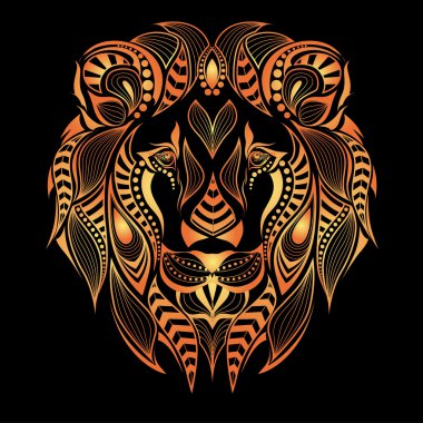 Bir aslan desenli renkli başkanı. Afrika / Hint / totem / dövme tasarım. Bir t-shirt, çanta, kartpostal ve poster tasarımı için kullanılabilir.