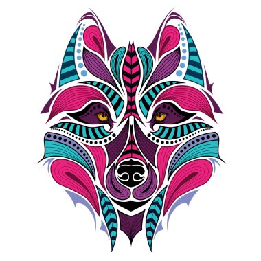 Kurt desenli renkli başkanı. Afrika / Hint / totem / dövme tasarım. Bir t-shirt, çanta, kartpostal ve poster tasarımı için kullanılabilir.