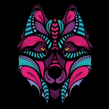 Kurt desenli renkli başkanı. Afrika / Hint / totem / dövme tasarım. Bir t-shirt, çanta, kartpostal ve poster tasarımı için kullanılabilir.