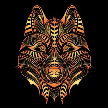 Kurt desenli renkli başkanı. Afrika / Hint / totem / dövme tasarım. Bir t-shirt, çanta, kartpostal ve poster tasarımı için kullanılabilir.