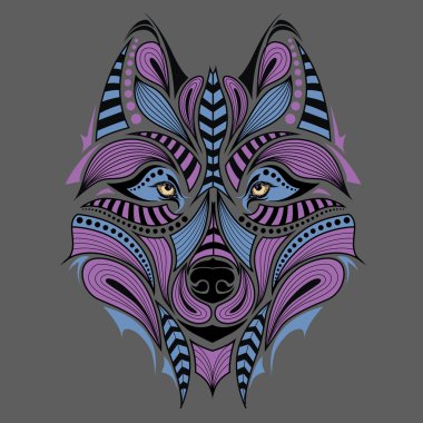 Kurt desenli renkli başkanı. Afrika / Hint / totem / dövme tasarım. Bir t-shirt, çanta, kartpostal ve poster tasarımı için kullanılabilir.