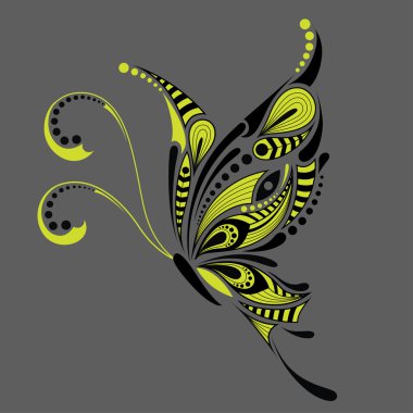 Desenli renkli kelebek. Afrika / hint / totem / dövme tasarımı. Bir t-shirt, çanta, kartpostal ve poster tasarımı için kullanılabilir.