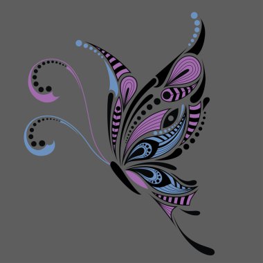 Desenli renkli kelebek. Afrika / hint / totem / dövme tasarımı. Bir t-shirt, çanta, kartpostal ve poster tasarımı için kullanılabilir.