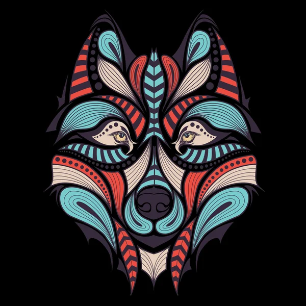 Kurt desenli renkli başkanı. Afrika / Hint / totem / dövme tasarım. Bir t-shirt, çanta, kartpostal ve poster tasarımı için kullanılabilir.
