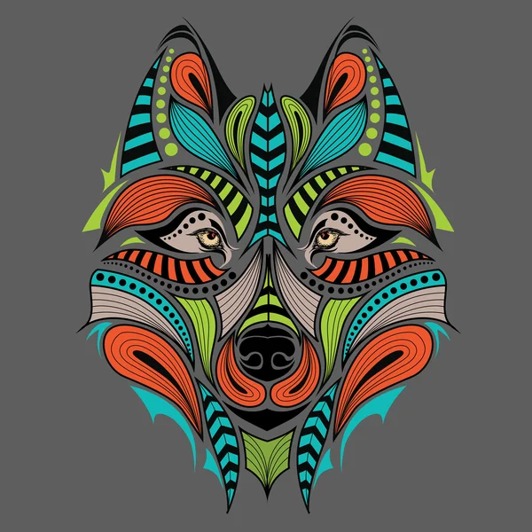 Kurt desenli renkli başkanı. Afrika / Hint / totem / dövme tasarım. Bir t-shirt, çanta, kartpostal ve poster tasarımı için kullanılabilir.