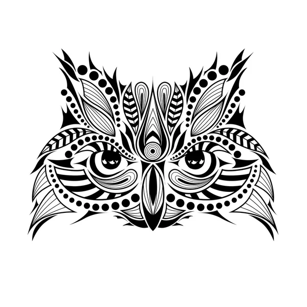 Vzorovaná barevná hlava sovy. Design pro africký/Indický oceán/Totem/tetování. Může být použit pro návrh trička, tašky, pohlednice a plakátu. — Stockový vektor