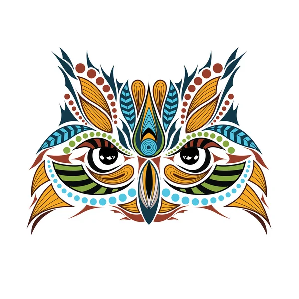 Patroon gekleurde kop van de uil. Afrikaanse/Indische/totem/Tattoo Design. Het kan worden gebruikt voor het ontwerp van een t-shirt, tas, ansichtkaart en poster. — Stockvector