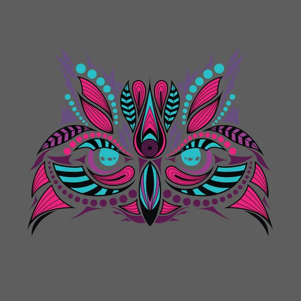 Візерунковий кольоровий голова сови. Африканський/індійський/тотем/тату дизайн. Він може бути використаний для оформлення футболки, сумки, листівка та плакат. — стоковий вектор