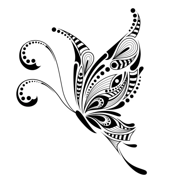 Borboleta de cor modelada. Projeto africano / indiano / totem / tatuagem. Pode ser usado para o projeto de uma t-shirt, saco, cartão postal e cartaz . — Vetor de Stock